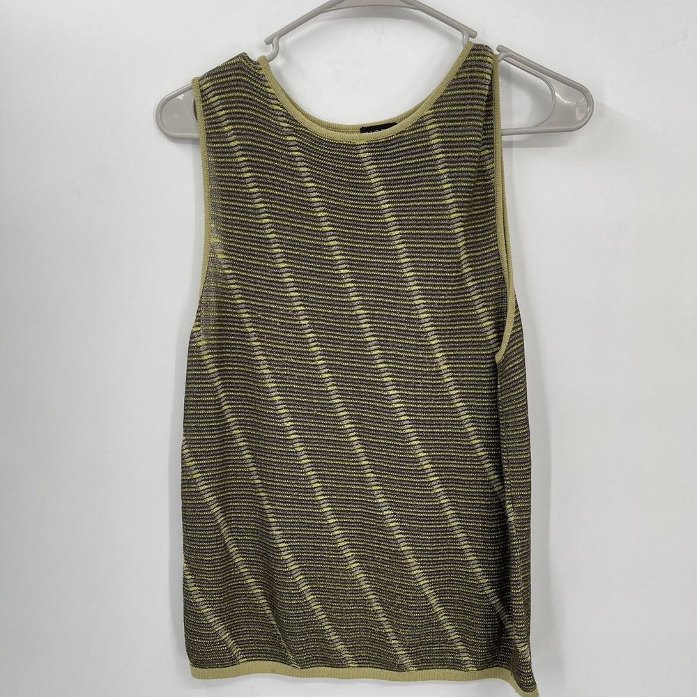Sigrid Olsen Large Knit Shell Tank Top Women Olive Green Bronze Striped Metallic